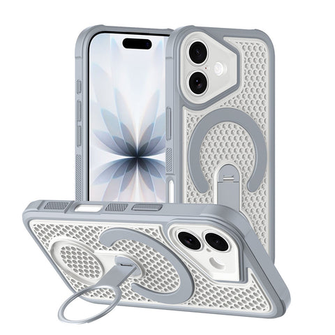 For iPhone 18 Case Honeycomb Cooling Cover with 360° Rotating Kickstand HDL159