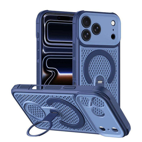 For iPhone 18 Pro Max Case Honeycomb Cooling Cover with 360° Rotating Kickstand HDL159