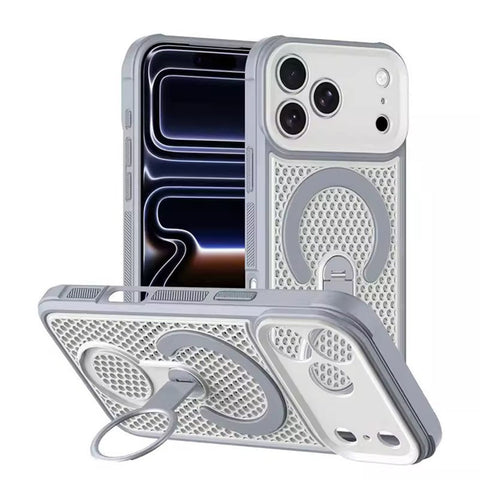 For iPhone 18 Pro Max Case Honeycomb Cooling Cover with 360° Rotating Kickstand HDL159