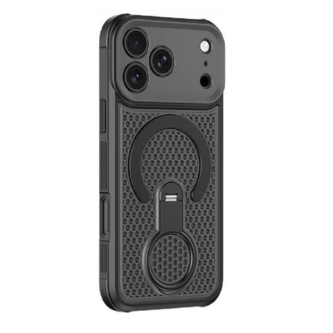 For iPhone 18 Pro Case Honeycomb Cooling Cover with 360° Rotating Kickstand HDL159