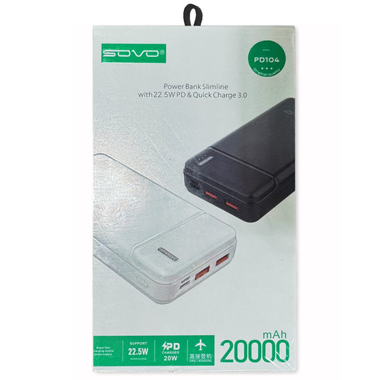 20000mAh Power Bank Fast Charging Portable Charger SOVO PD104