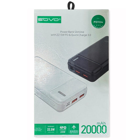 20000mAh Power Bank Fast Charging Portable Charger SOVO PD104