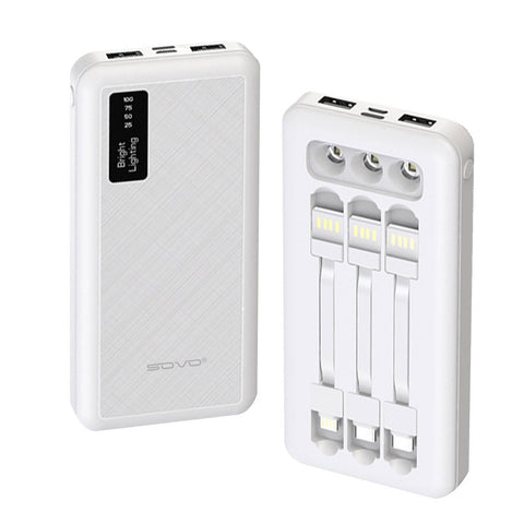 10000mAh Power Bank Portable Charger Built-In 3 Cables and LED Flashlight SOVO X17