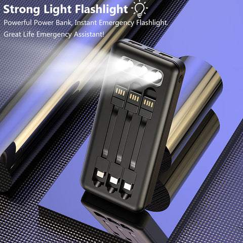 10000mAh Power Bank Portable Charger Built-In 3 Cables and LED Flashlight SOVO X17