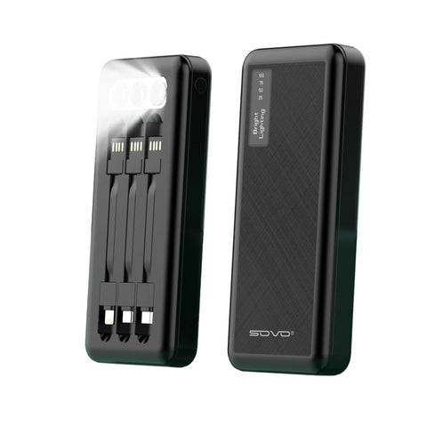 10000mAh Power Bank Portable Charger Built-In 3 Cables and LED Flashlight SOVO X17