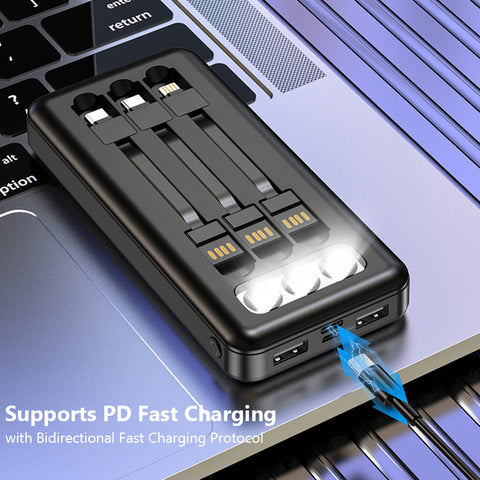 10000mAh Power Bank Portable Charger Built-In 3 Cables and LED Flashlight SOVO X17