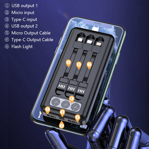 10000mAh Power Bank Portable Charger Built-In 3 Cables and LED Flashlight SOVO X17