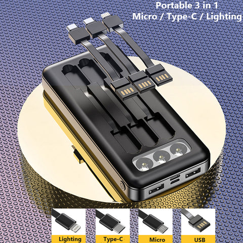 10000mAh Power Bank Portable Charger Built-In 3 Cables and LED Flashlight SOVO X17