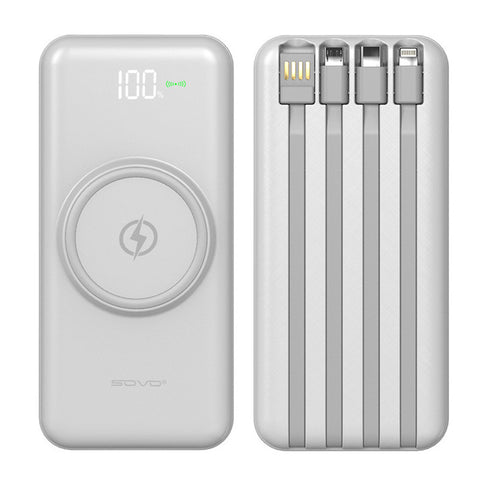 10000mAh Power Bank Wireless Charging Portable Charger Built-In 4 Cables SOVO X35