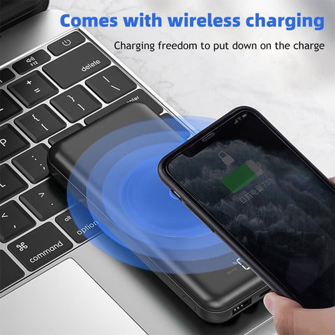 10000mAh Power Bank Wireless Charging Portable Charger Built-In 4 Cables SOVO X35