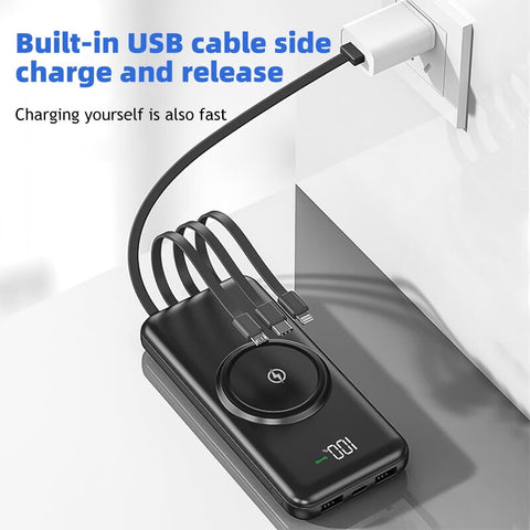 10000mAh Power Bank Wireless Charging Portable Charger Built-In 4 Cables SOVO X35
