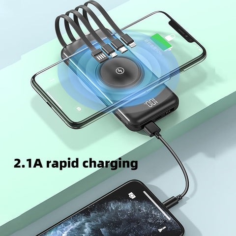 10000mAh Power Bank Wireless Charging Portable Charger Built-In 4 Cables SOVO X35