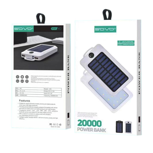 20000mAh Power Bank Solar Charging Portable Charger with LED Flashlight SOVO