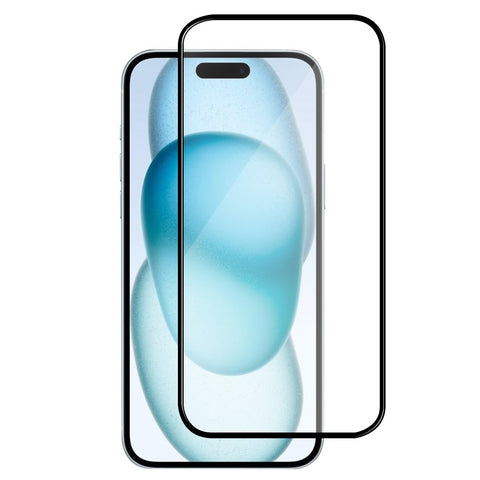 For iPhone 15 Pro (6.1 inch) Clear 10D Full Coverage Tempered Glass Screen Protector Black Frame