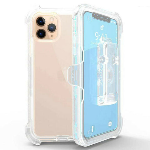 For iPhone 11 Pro Case Heavy Duty Defender Clear Cover with Belt Clip TRL55
