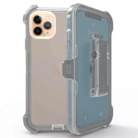 For iPhone 11 Pro Case Heavy Duty Defender Clear Cover with Belt Clip TRL55
