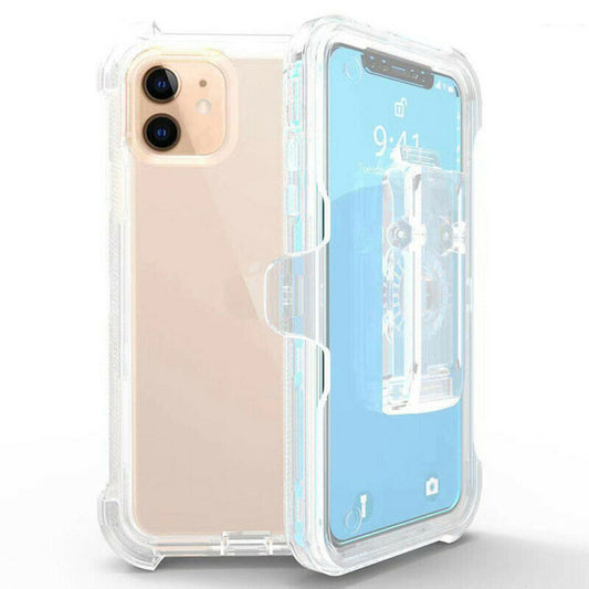 For iPhone 12 Case Heavy Duty Defender Clear Cover with Belt Clip TRL55
