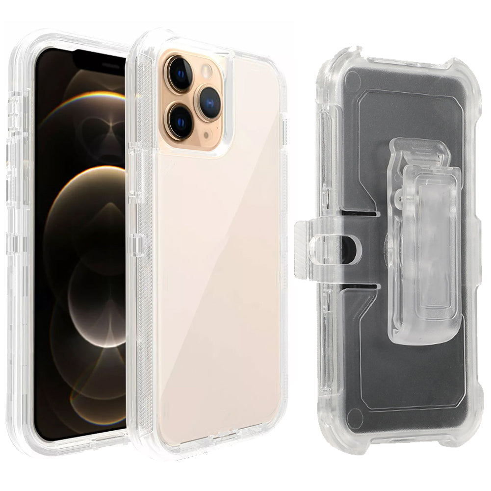 For iPhone 14 Pro Max Case Heavy Duty Defender Clear Cover with Belt Clip TRL55