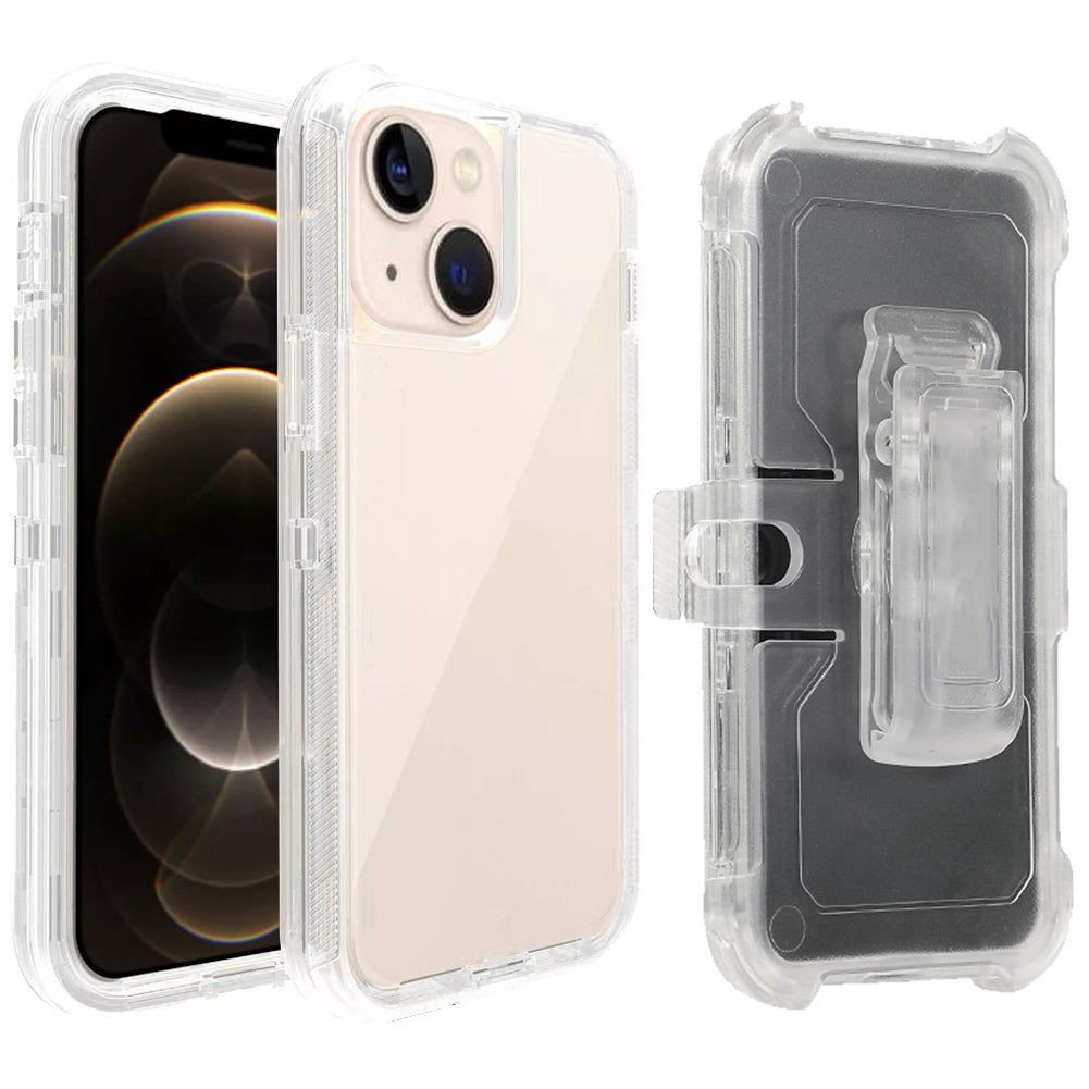For iPhone 15 Case Heavy Duty Defender Clear Cover with Belt Clip TRL55