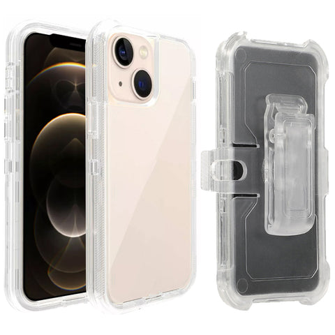 For iPhone 15 Case Heavy Duty Defender Clear Cover with Belt Clip TRL55
