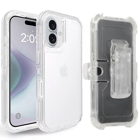 For iPhone 18 Case Clear Heavy Duty Holster Belt Clip Cover TRL55