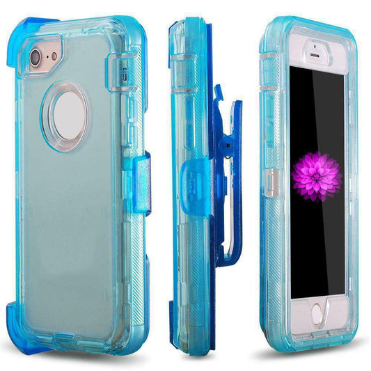 For iPhone SE2 6 7 8 Case Heavy Duty Defender Clear Cover with Belt Clip TRL55