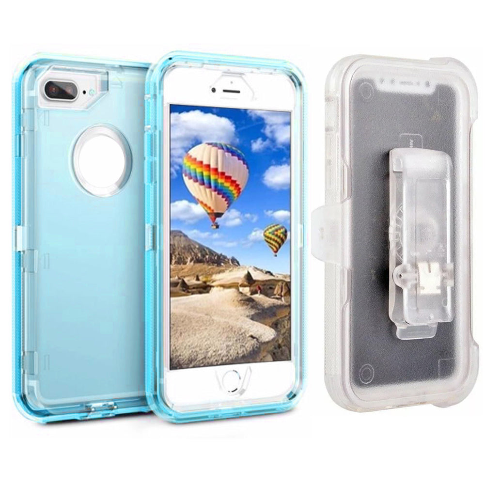 For iPhone 6 7 8 Plus Case Heavy Duty Defender Clear Cover with Belt Clip TRL55