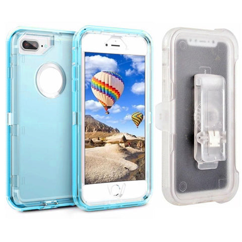 For iPhone 6 7 8 Plus Case Heavy Duty Defender Clear Cover with Belt Clip TRL55