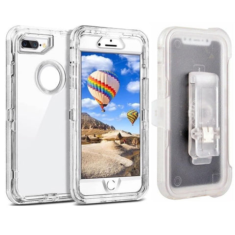 For iPhone 6 7 8 Plus Case Heavy Duty Defender Clear Cover with Belt Clip TRL55