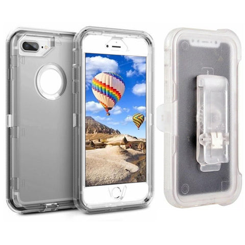 For iPhone 6 7 8 Plus Case Heavy Duty Defender Clear Cover with Belt Clip TRL55