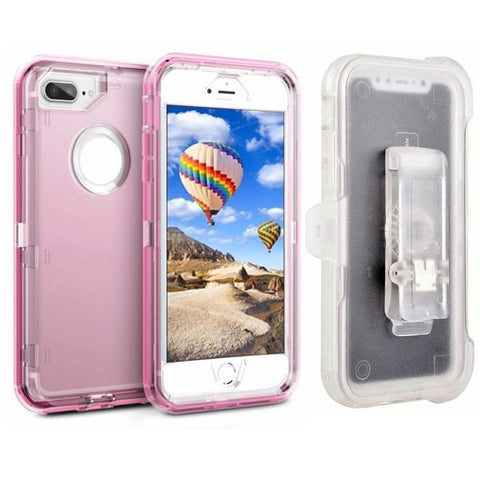 For iPhone 6 7 8 Plus Case Heavy Duty Defender Clear Cover with Belt Clip TRL55