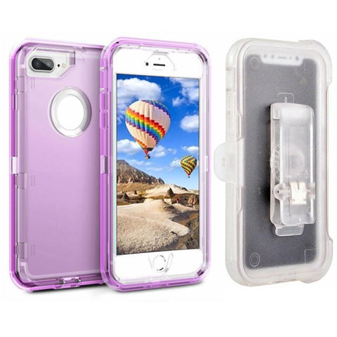 For iPhone 6 7 8 Plus Case Heavy Duty Defender Clear Cover with Belt Clip TRL55