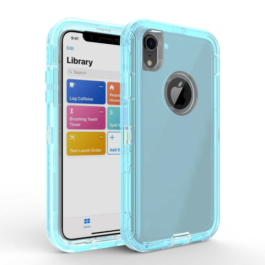 For iPhone XR Case Heavy Duty Defender Clear Cover with Belt Clip TRL55