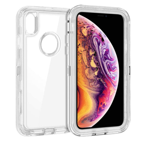 For iPhone X Xs Case Heavy Duty Defender Clear Cover with Belt Clip TRL55