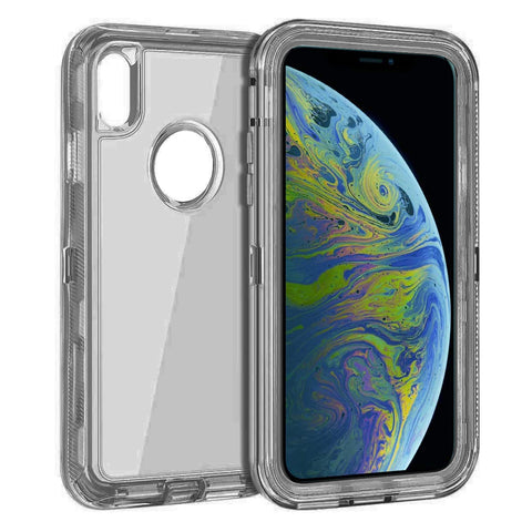 For iPhone X Xs Case Heavy Duty Defender Clear Cover with Belt Clip TRL55