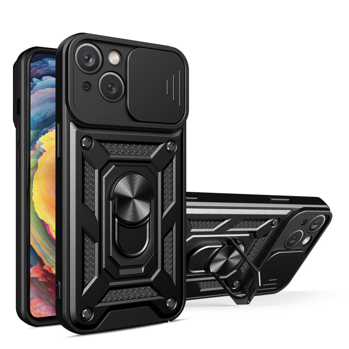 For iPhone 14 Case with Magnetic Ring Holder Camera Hybrid Cover TWL126