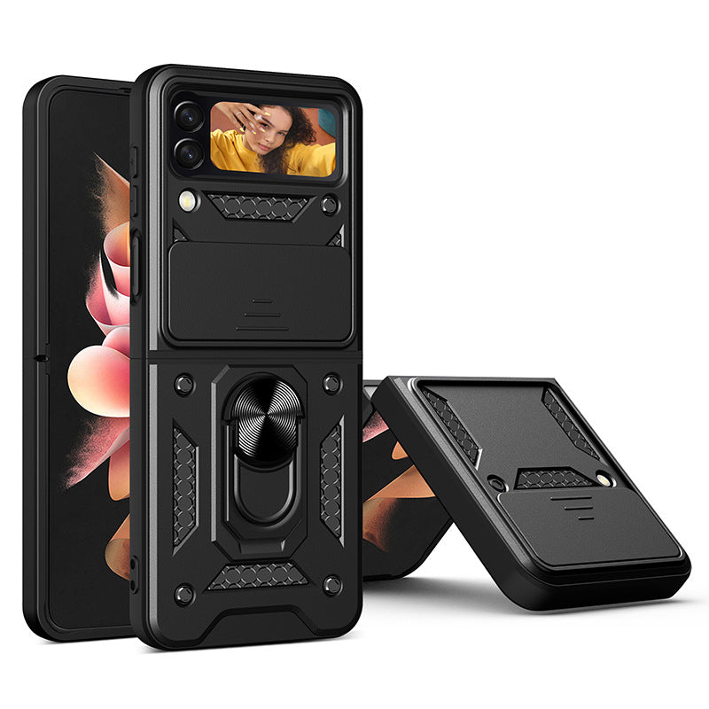 For Galaxy Z Flip 4 Case with Magnetic Ring Holder Camera Hybrid Cover TWL126