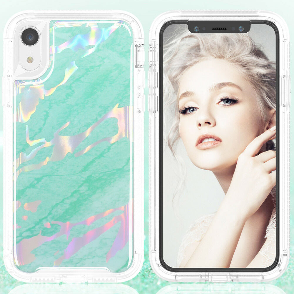 For iPhone XR Case with White Marble Pattern Cover TWL69