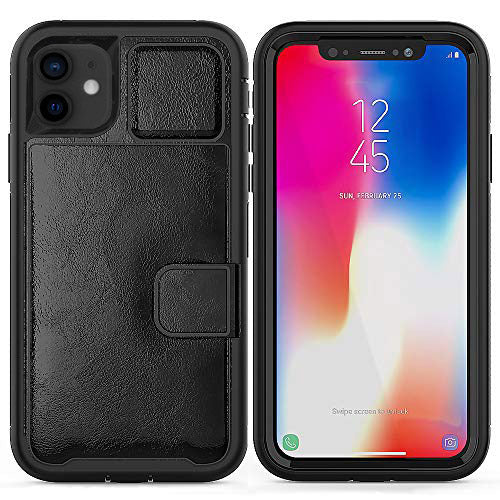 For iPhone 12 Mini Case with Leather Magnetic Pad Card Slot Stand Cover TWL71