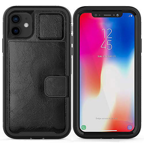 For iPhone 12 Mini Case with Leather Magnetic Pad Card Slot Stand Cover TWL71