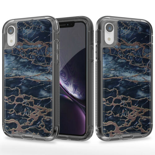 For iPhone XR Case with Black Marble Pattern Cover TWL77