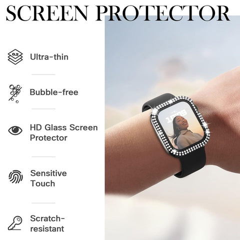 40mm Dual Rhinestones Bumper Frame Cover Case with Tempered Glass Screen Protector For Apple Watch Series