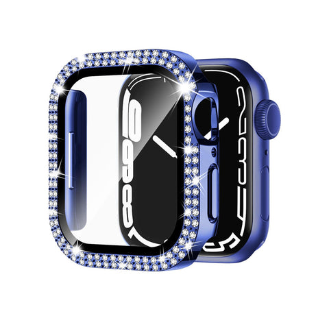 45mm Dual Rhinestones Bumper Frame Cover Case with Tempered Glass Screen Protector For Apple Watch Series