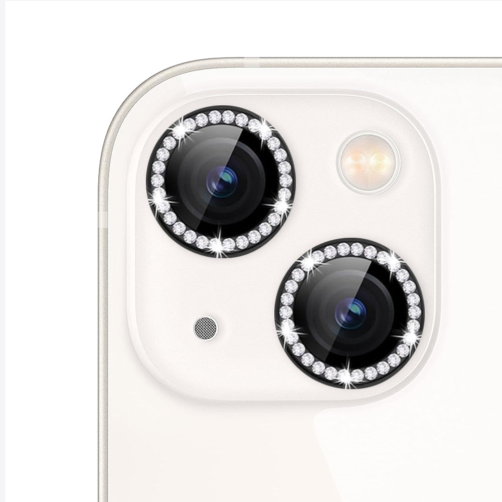 For iPhone 15 Plus Bling Rhinestones Camera Lens Tempered Glass Screen Protector