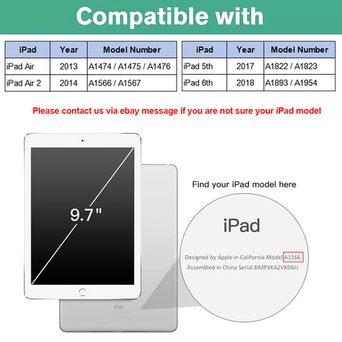 For iPad 5th 6th Air 1 Air 2 Case 9.7 inch 360 Degrees Rotating PU Leather Cover 360